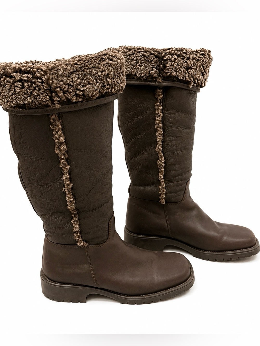 RARE!! L.L. Bean Women’s Brown Shearling Tall Fold-Over Pull-on Boots Size 10